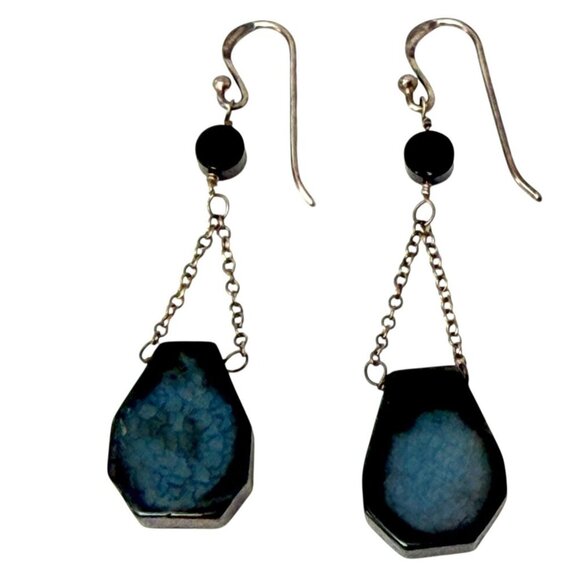 Barse Earrings 925 - Etsy BARSE Stone Drop Earrings 925 Sterling Silver Dangles Blue Black Boho